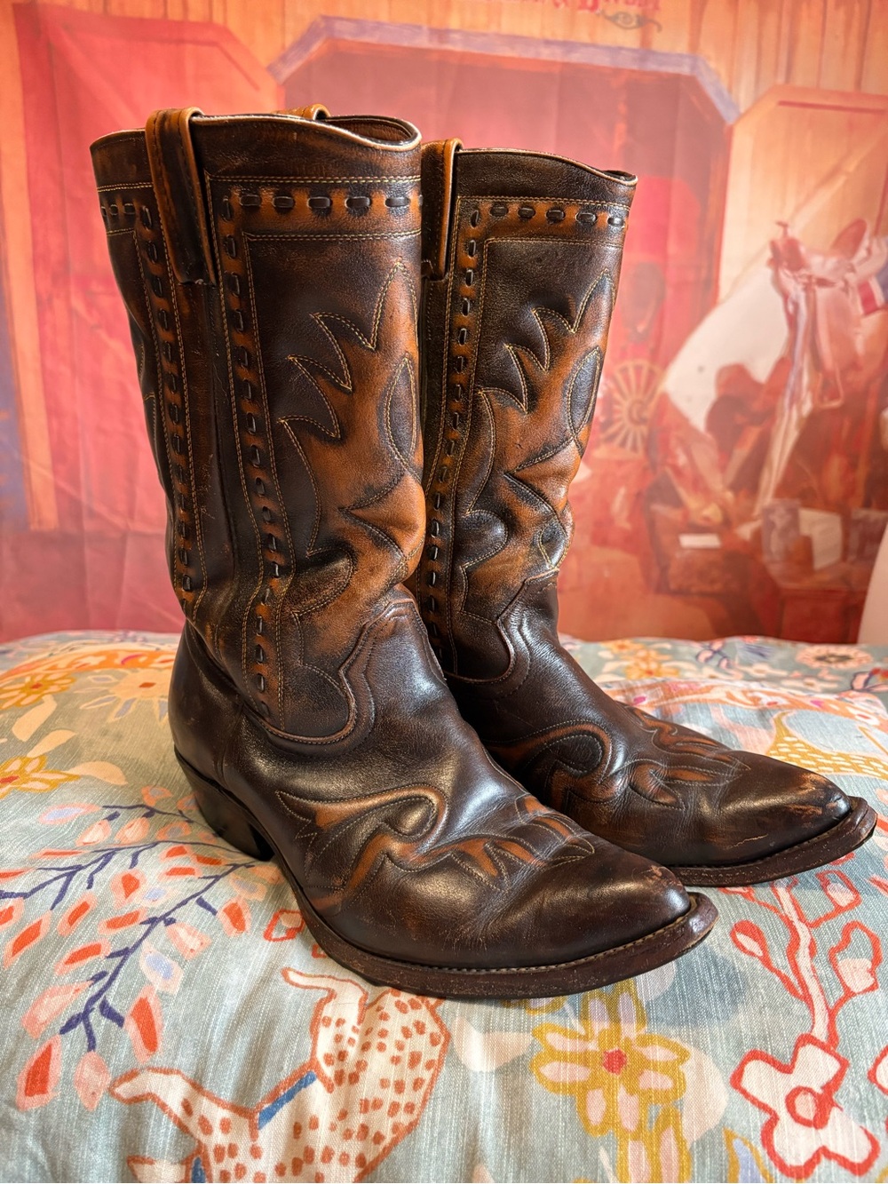 🔥Vintage Boulet Cowboy Boots Made in Canada Brown Two-Tone Leather Men’s 10.5